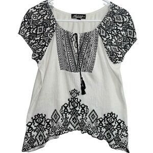 Absolutely Famous Boho Embroidered Peasant Tunic Blouse Top M